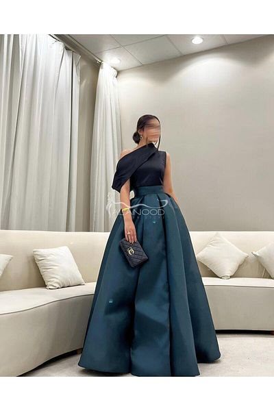 ALANOOD FASHION Elegant, modern, and luxurious petroleum-colored evening dress