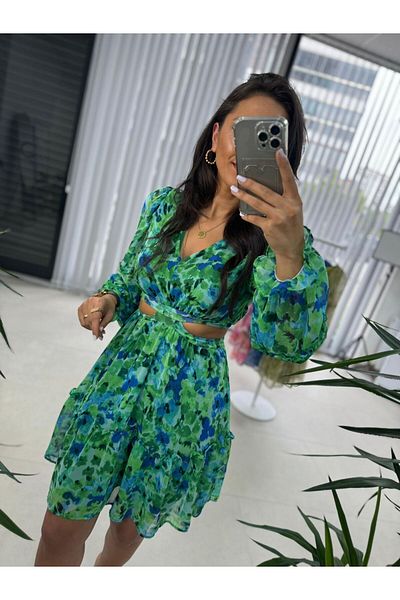 caddstore Το φόρεμα σιφόν μεταβατικό σχέδιο My 3256 Green Saks