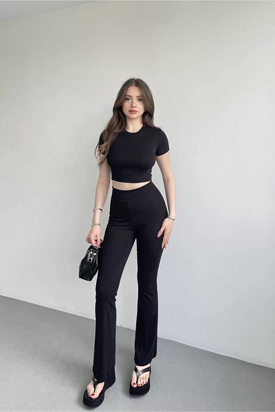MOZENA Flared Leggings Crop Double Set