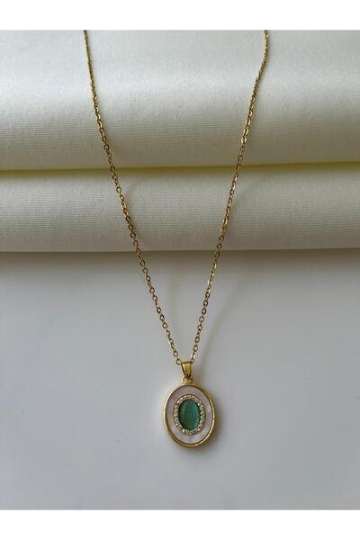 Nilsu Jewellery Accessory Çelik Vintage Yeşil Boncuk Detaylı Kadın Kolye