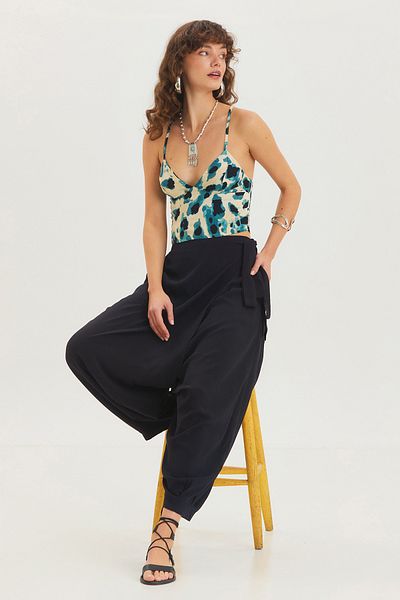Clandestino Crop Top cu bretele cu decolteu în V cu model Albastru