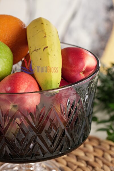 Multiamo Star Model Handmade Footed Gray Color Glass Bowl 20 X 18 cm