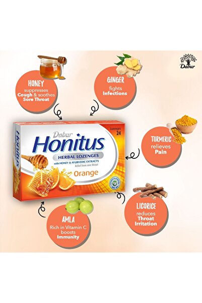 Dabur Honitus Herbal Lozenges with Orange Flavor 24 pcs