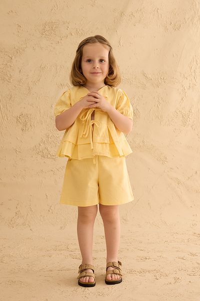 Fahhar Kids Ribbed Kimono Suit Yellow