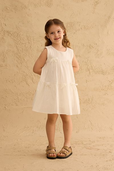 Fahhar Kids Cotton Layered Dress Ecru