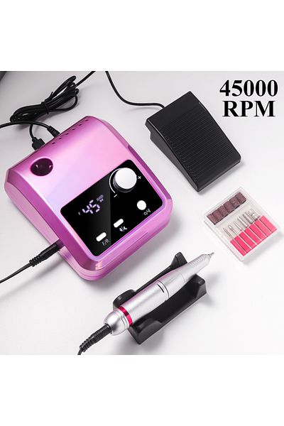 LAAOVE Purple High Quality Electric Nail Drill Machine 45000 Rpm Electric File Hd Display Metal Manicure Pe