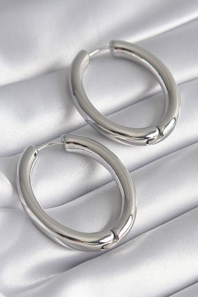 Skygo Brass Silver Color Hoop Model Women's Earrings - TJ-BKP8498