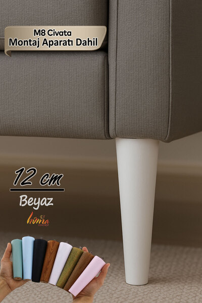 GLASWEN Ahşap Ayak 12 Cm Beyaz M8 Civatalı Bağlantı Aparatlı Dolap Mobilya Ko...