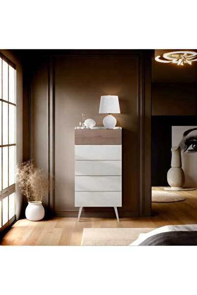 Adore Mobilya Milano 5 Çekmeceli Şifonyer - Vizon/Zebra 60x121x44 cm