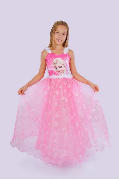 Buse&Eylül Bebe Pink Long Pulley Girl's Party Dress