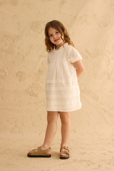 Fahhar Kids Nervür Detaylı Vual Elbise Ekru