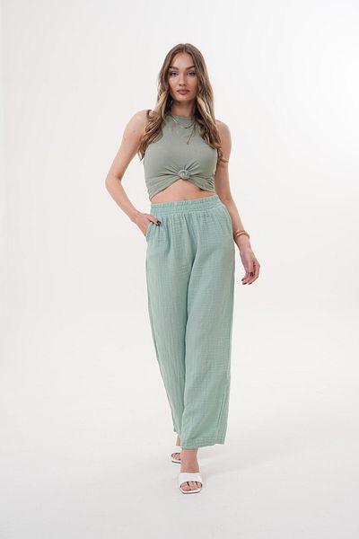 Laressi Muslin Trousers with Elastic Waist and Pockets