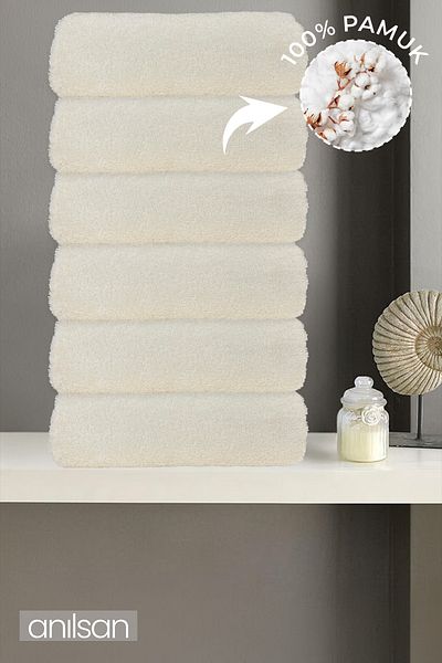 Anılsan 6-Piece Ecru Hand Towels - 50X90 Cm, 225 Gr, 100% Cotton, Spa and Hotel Towels, Suitable for Daily Use