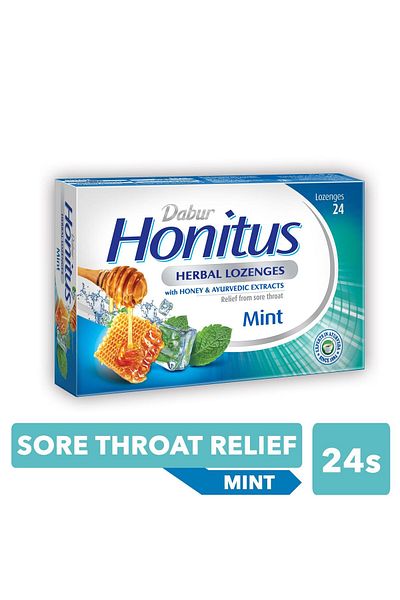 Dabur Honitus Herbal Lozenges Mint 24 pcs | Ayurvedic Cough & Throat Relief with Tulsi, Mulethi