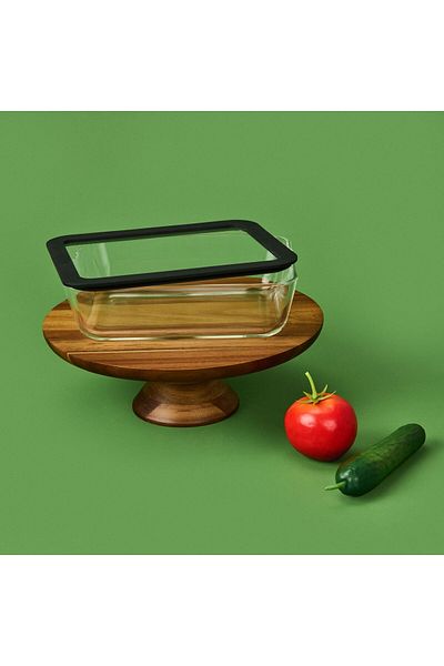 Tohana Silicone Edged Glass Lid Storage Container - Black / Transparent - 1.4 Lt