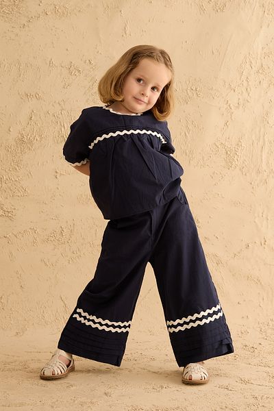 Fahhar Kids Rib Detailed Suit Navy Blue