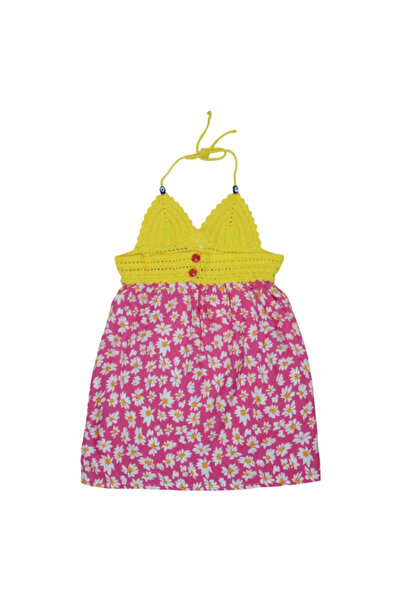 Aykır ı Bebe 1,5-2 Yaş El Örgülü ve Çiçek Desenli Kız Bebek Elbisesi