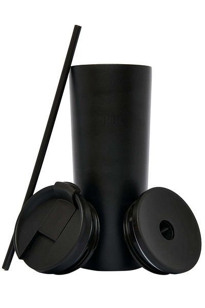 PRICKLY PEAR Stainless Steel 24 Oz 2 in 1 Water Bottle With Straw And Travel Cup, Black Logo Design