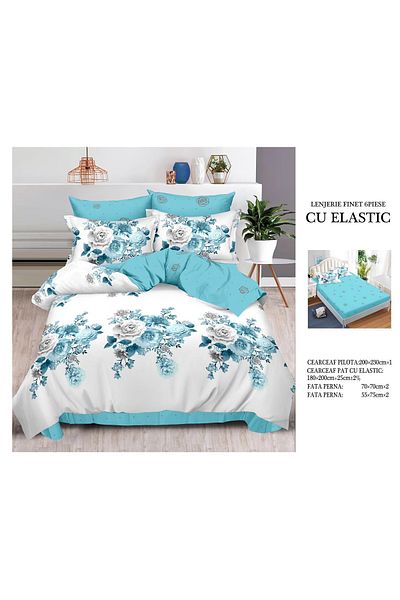 CHIRASO CHIRASO Finet Bedding Set, 6 Pieces, Double Bed, Sheet 180x200, Duvet Cover 200x230, 4 Pillowcases