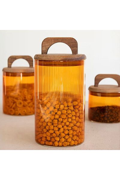 MATMEL Mia Acacia Glass Jar with Handle - Amber - 1 Lt