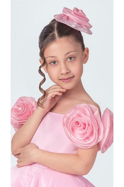 Baby Babyaden Rose Detailed Buckle Boat Neck Satin Fluffy Evening Dress Birthday Party Costume Girl Children's Dress