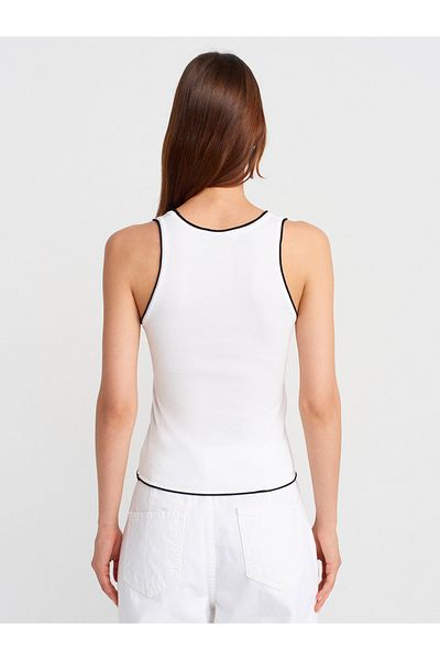 Dilvin 10769 Contrast Thin Knitwear Blouse with Straps-B.-Black