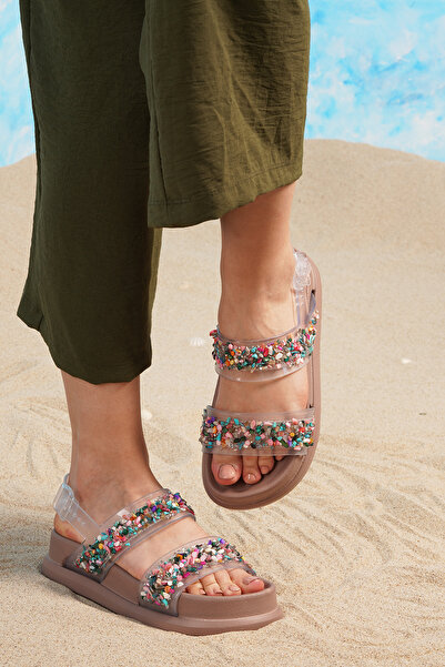 Beyond Women's Natural Stone Mink Wave Double Strap Sandals 3cm Byndwv01