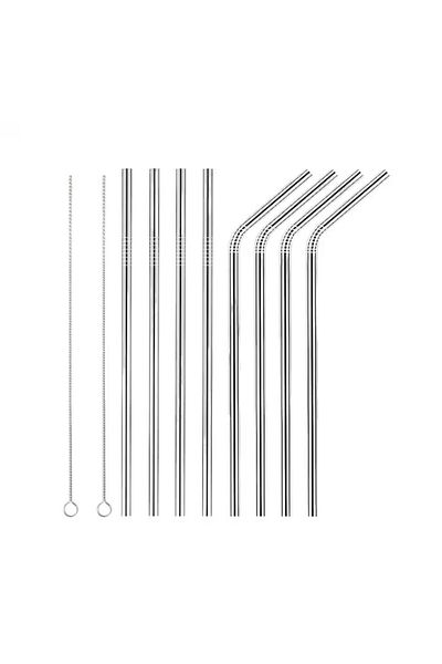 Hydrate 8-straw And 2-brush Cleaning Set, Stainless Steel/nylon, Silver/white