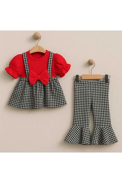 gigigiyim Spanish Leg Houndstooth Patterned Bow Girl's Suit