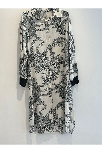FUAT GÜRSEN Ethnic Patterned Long Tunic with Cuff Sleeves