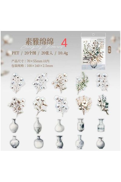 İthal O7-20Pcs Flower and Vase Pet Sticker - Number : 5