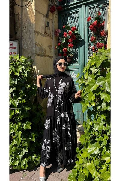 PREMİER VİE Φόρεμα Hijab New Season με μοτίβο μαύρο χρώμα βισκόζης