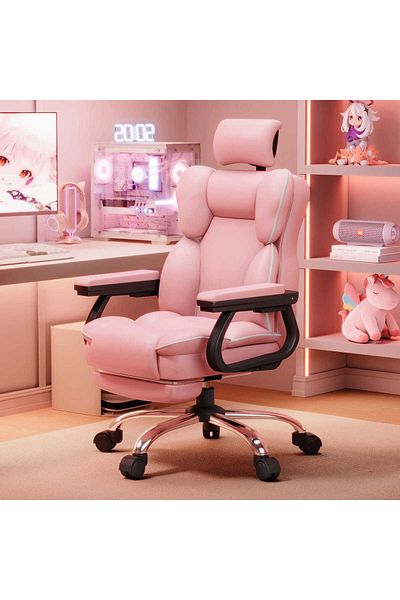 COOYA Leather Computer Office Desk Chair, With Silent Wheels, Adjustable headrest, Pu, for Home, Pink