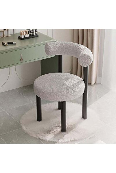 Generic Dining Chair, Makeup Boucle Chair Modern Vanity With Comfy Back & Washable Covers Grey