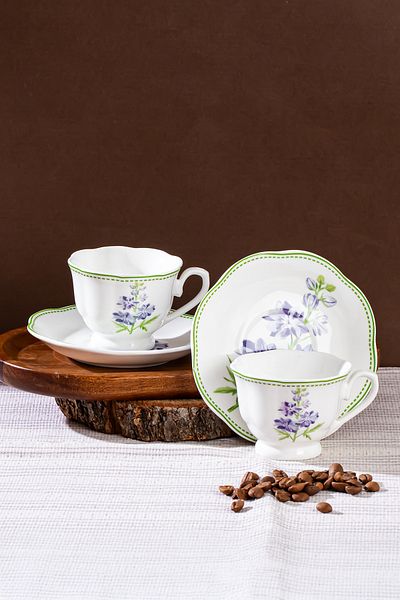 Perotti 16871-1 De Flore 4 Piece Porcelain Coffee Cup Set for 2 People