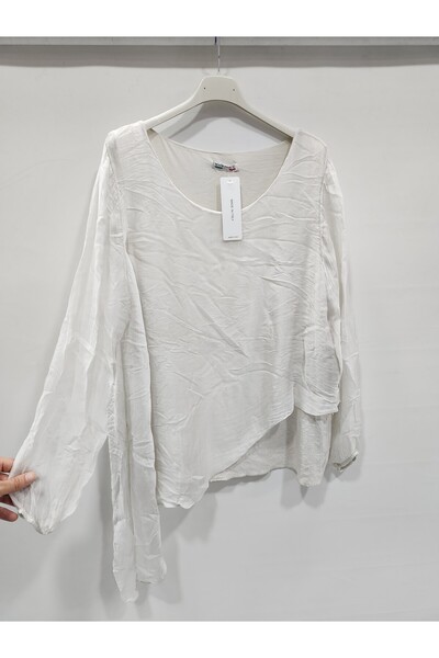 della moor Beige Italian Asymmetrical Cut Hem Sequin Silk Blend Blouse