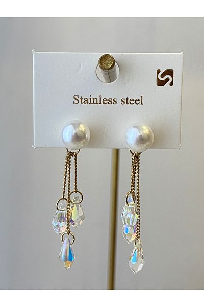 Çelik Elegant Pearl Dangle Steel Earrings