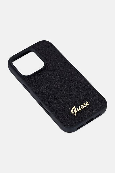Guess iPhone 16 Pro Brand Logo Glitter Hard Phone Case, Black
