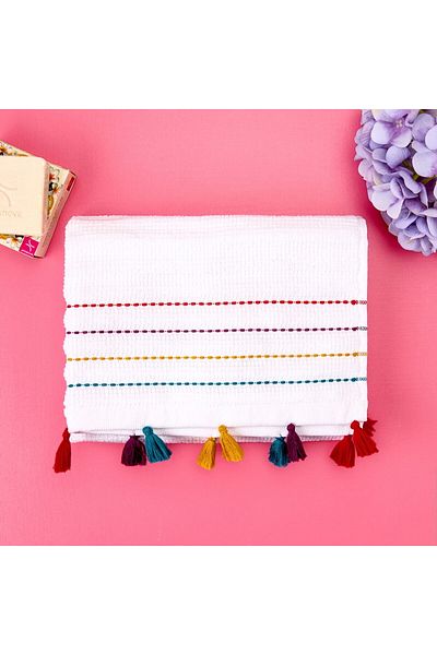 ASPARTAM Tasseled Face Towel - White / Colored - 50X90 cm