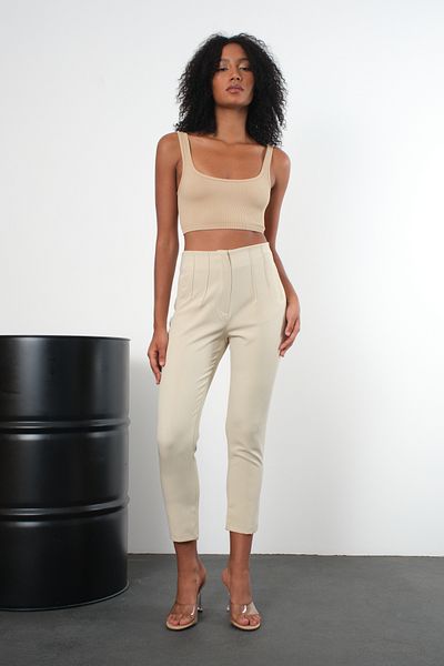 Bolivente Stone High Waist Narrow Leg Woven Trousers