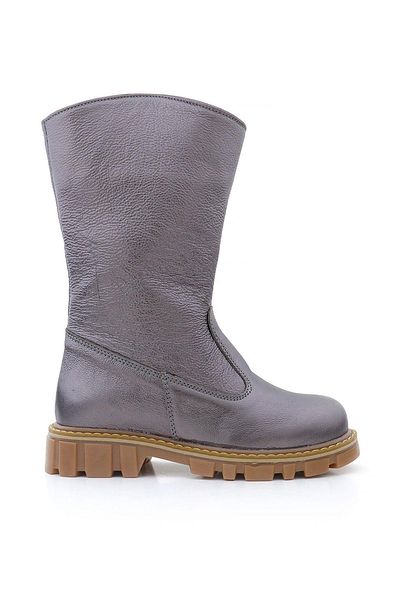 Rakerplus Cizme lungi pentru fete din piele naturală cu fermoar platină