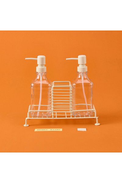MATMEL Cream 2-Piece Glass Liquid Soap Dispenser with Metal Stand - Transparent / Cream - 200 ml