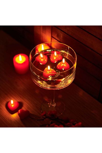 La Deco La Casa Art 6-Piece Floating Candle with Heart - Red - 5X5 cm