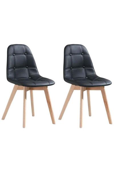Taimi Pack of 2 Wooden Dining Chair With Padded Seat Designed For Home Kitchen Lounge And Office, Black