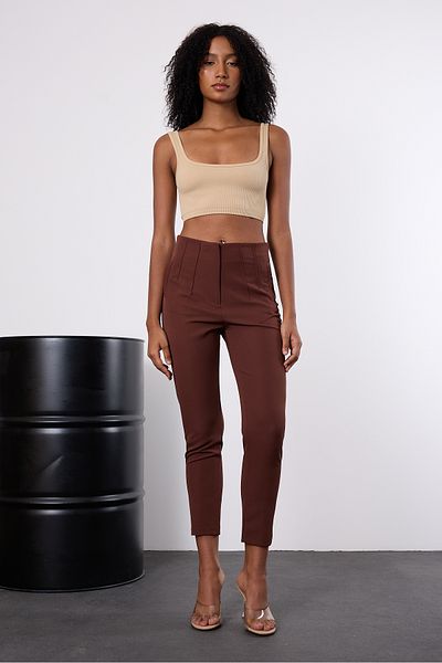 Bolivente Brown High Waist Narrow Leg Woven Trousers