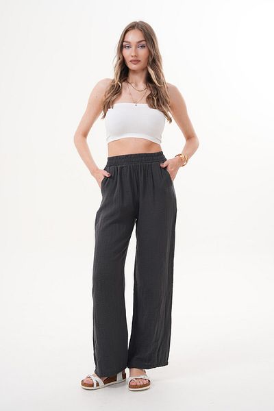 Laressi Muslin Trousers with Elastic Waist and Pockets