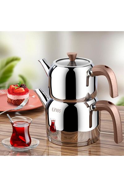 Lines Yonca Lines Silver Medium Size Steel Teapot Bronze