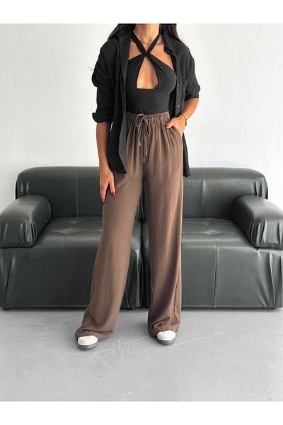 Dumy Dummy - Soft Textured Loose Cut High Waist Linen Trousers