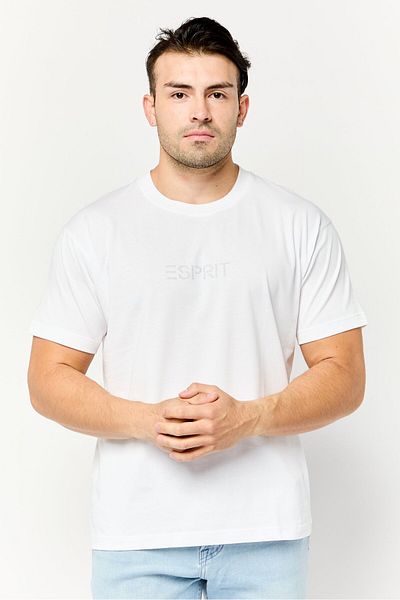 Esprit Men Crew Neck Short Sleeve Brand Logo T-Shirt, White