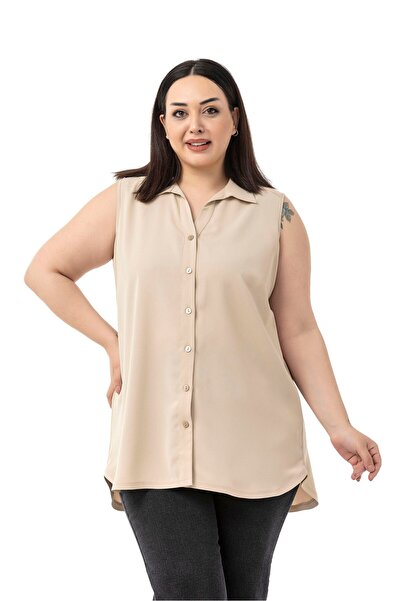 DISENTIS MODEST Бейз риза без ръкави с плисирани детайли на гърба, размер плюс